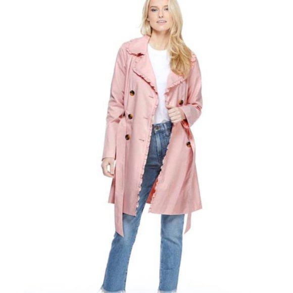 Gal Meets Glam Jackets & Blazers - Gal Meets Glam Pink Ruffle Josie Trench Coat
